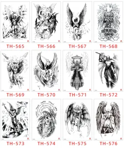 Waterproof temporary tattoo stickers set featuring angel knight and warrior designs for men.