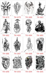 Waterproof temporary tattoo stickers black gothic knight samurai reaper skull designs 16pcs