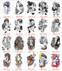 Japanese geisha temporary tattoo sticker sheet, arm body art waterproof dark design
