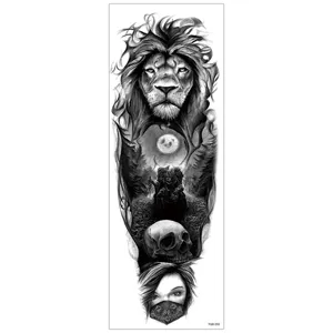 Autocollant de tatouage temporaire étanche pour bras entier, design noir et blanc.