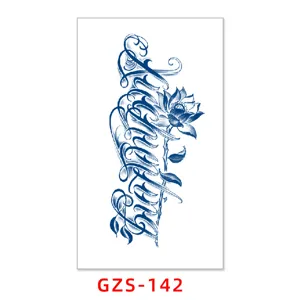 Semi-permanent juice tattoo sticker with elegant lettering and lotus flower design, waterproof.