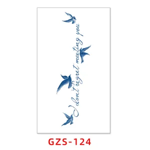 Semi-permanent waterproof juice tattoo sticker featuring flying birds and English lettering.