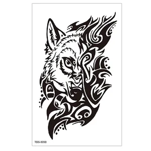 Autocollant de tatouage temporaire imperméable totem de loup noir pour art corporel.