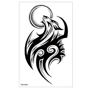 Autocollant de tatouage temporaire loup tribal noir lune hurlante imperméable art corporel.