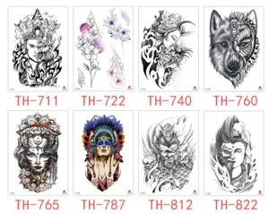 Waterproof temporary tattoo sticker sheet set, detailed dark style wolf and monkey illustrations.