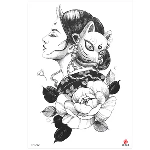 Japanese geisha temporary tattoo sticker black half sleeve waterproof body art design