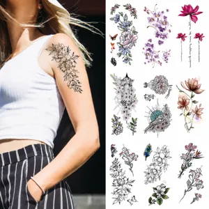 Wasserdichter Blumen Tattooset Aufkleber mit bunten Blumenmustern für Arm und Körperkunst.