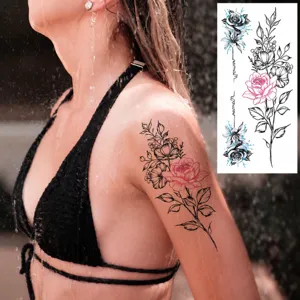 Wasserdichter bunter Blumen-Tattoo-Aufkleber für Arm und Körperkunst stilvolle Dekoration.