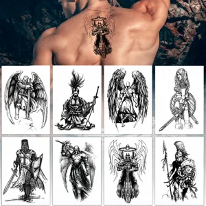 Waterproof Temporary Tattoo Sticker Black White Sketch Knight Samurai Warrior Body Art Transfer Sticker