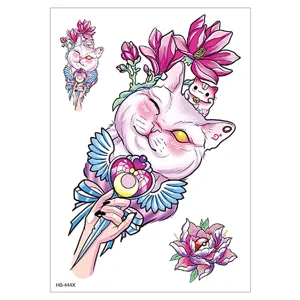 Waterproof cute cat magical wand temporary tattoo sticker sheet for body art fashion decor