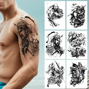 Waterproof temporary tattoo stickers, Chinese warrior Guan Yu Zhang Fei body art designs.