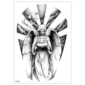Waterproof temporary tattoo sticker featuring an elegant angel and dove design for body art.