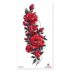 Temporary red rose tattoo sticker waterproof body art floral design realistic tattoo for arm leg.