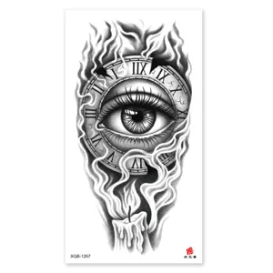 Waterproof temporary tattoo sticker dark eye clock flame body art arm transfer sticker design