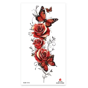 Red rose butterfly temporary tattoo sticker waterproof body art sticker for arm leg chest