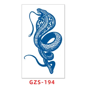 Herbal juice blue cobra snake tattoo sticker, semi-permanent waterproof realistic body art.