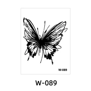 Waterproof temporary butterfly tattoo sticker, minimalist black sketch line body art design.
