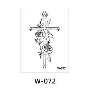 Adesivo per tatuaggio alle erbe con motivo croce e rosa, body art temporanea impermeabile.