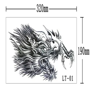 Grande adesivo per tatuaggio drago impermeabile, design di drago nero realistico per il petto.