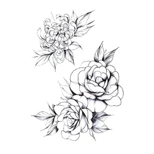Autocollant de Tatouage Transfert d'Eau Style Sombre Croquis Floral Rose Serpent Tatouage Temporaire pour Femmes Art Corporel Imperméable