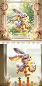 Adhesivo de ventana de conejo de Pascua cesta luna estrella huevos para decoracion tienda.