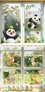 Pasqua cartone animato animali adesivi statici per finestre porta in vetro coniglietto fiori
