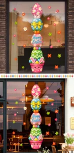 Pegatinas de ventana de Pascua estáticas lindos huevos de dibujos animados maceta decoración