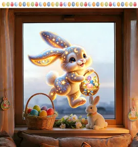 Adhesivo de ventana de Pascua lindo conejo huevo decoracion de vidrio para fiesta