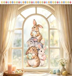 Pegatinas de ventana de conejo de pascua calcomanías de vidrio lindos conejitos con huevos de color
