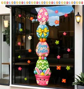 Pegatina de ventana de Pascua conejito huevos maceta para decoracion de vidrio.