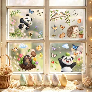 adesivi per finestre di Pasqua statici PVC animali carini panda riccio decorazione primaverile
