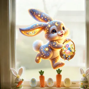 Pegatina Estática para Ventana de Conejito de Pascua Luna Estrellada para Puerta de Vidrio Escaparate Decoración Festiva PVC