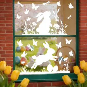 Wholesale Easter White Rabbit Butterfly Window Cling PVC Sticker - Everful