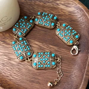 Vintage turkoois geometrisch schakelarmband retro metaal armband voor dames dagelijks