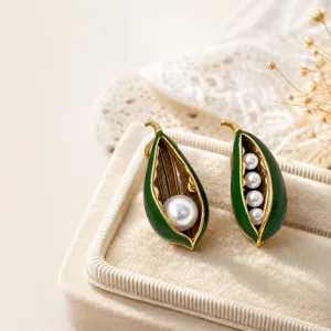 Retro groene erwtenpeul parel oorbellen asymmetrisch emaille chic sieraden voor vrouwen