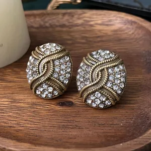 Vintage strass ovale oorbellen, Franse elegante luxe designer stijl mode sieraden.