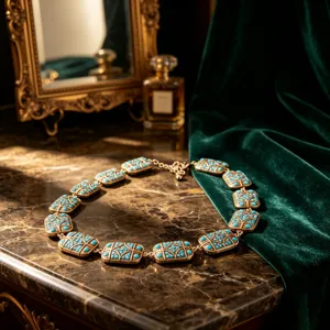 Vintage turquoise geometrische vierkante plaquette statement kraag ketting dames sieraden
