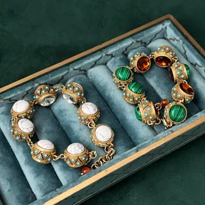Prachtige vintage paleis stijl multi-edelsteen ingelegd armband set met turkoois.