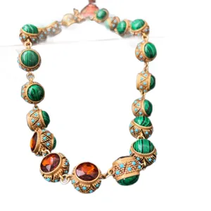 Collana stile palazzo vintage pesante malachite agata rossa lusso retro maglia per donna