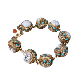 Vintage Paleis Stijl Multi Edelsteen Ingericht Armband Luxe Goud Toon Kristal Sieraden