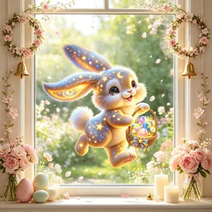 Pegatina de ventana de Pascua conejo estrella luna cesta cristal decoracion tienda