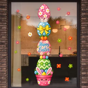 Adhesivo de ventana de Pascua maceta rosa huevo de dibujos animados decoracion