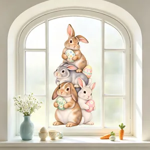 Adhesivo de ventana de conejo de Pascua calcomanía de vidrio estática huevos bonitos decoración hogar