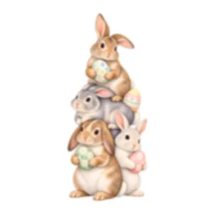 Adhesivo de ventana de conejo de Pascua conejitos apilados con huevos coloridos decoracion