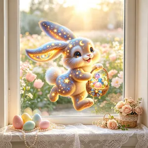 Adhesivo de ventana de conejo de Pascua estrellas huevos pastel decoracion cristal