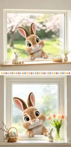 Pegatina de ventana de conejo de pascua decoración de vidrio bonito dibujo animado
