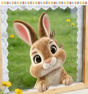 Lindo adhesivo de ventana de conejo de pascua 3d dibujo animado decoración de tienda.