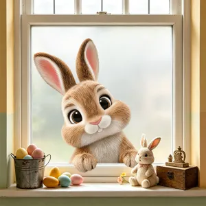 Pegatina para Ventana de Conejo de Pascua Adhesión Electrostática PVC Dibujos Animados Conejito Huevo Decoración para Puerta Vidrio
