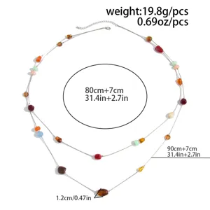 Boheemse meerlagige kleurrijke harskraal taille ketting halsketting met fijne metalen schakels.