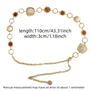 Retro gouden metalen kettingriem met amberkleurige geometrische harsstenen voor dames